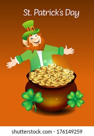  Leprechaun Cartoon With Money Coin Vector illustration 