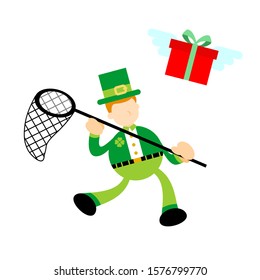 leprechaun catch love gift box cartoon doodle flat design style vector illustration 