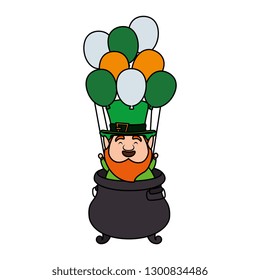 leprechaun in cauldron with balloons helium