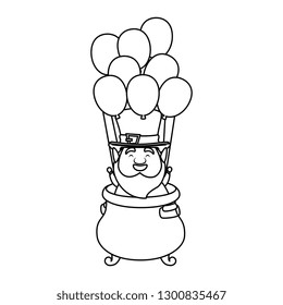 leprechaun in cauldron with balloons helium