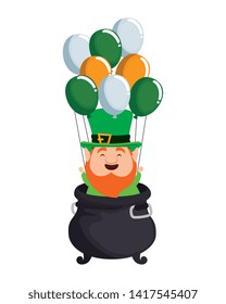 leprechaun in cauldron with balloons helium