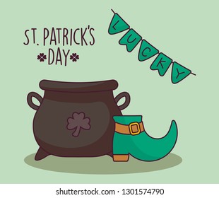 leprechaun cauldron with boot of st patrick day
