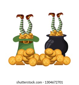 leprechaun cauldron with coins isolated icon