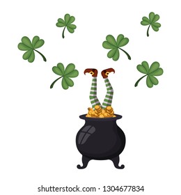 leprechaun cauldron with coins isolated icon