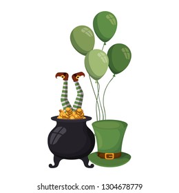 leprechaun cauldron with coins isolated icon