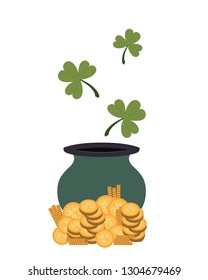 leprechaun cauldron with coins isolated icon