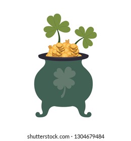 leprechaun cauldron with coins isolated icon