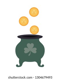 leprechaun cauldron with coins isolated icon