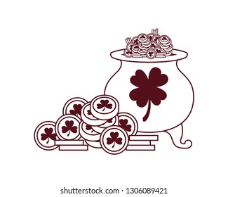 leprechaun cauldron with coins isolated icon