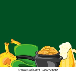 leprechaun cauldron with coins and set icons