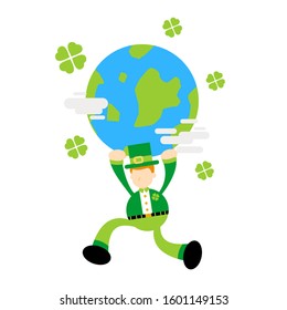 leprechaun celtic shamrock and world global earth cartoon doodle flat design style vector illustration
