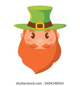 Leprechaun character face with red beard. Vector