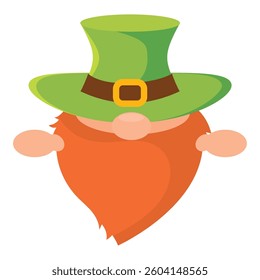 Leprechaun character face with red beard. Vector