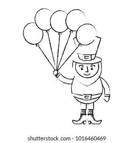 leprechaun character holding bunch of balloons celebration