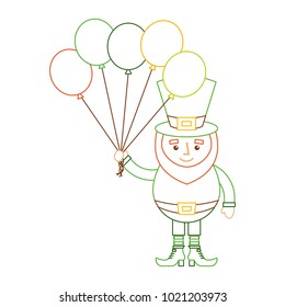leprechaun character holding bunch of balloons celebration