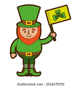 leprechaun character holding flag with clover