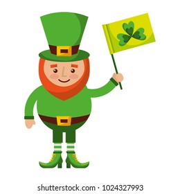 leprechaun character holding green flag with clover