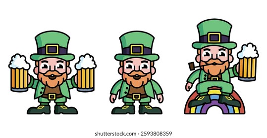 Leprechaun character in various poses. Happy St. Patrick's Day
