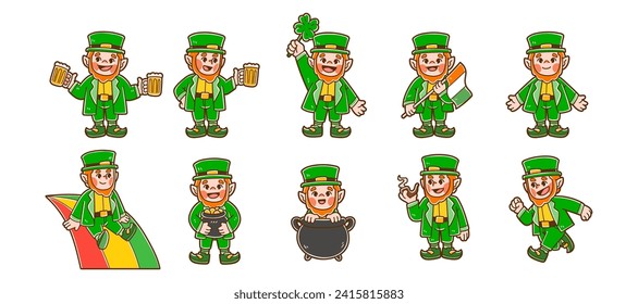 Conjunto de ilustraciones vectoriales de caracteres de Leprechaun