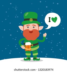 Leprechaun with clover for good luck. dwarf vector for a party in honor of St. Patrick's Day.