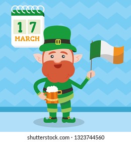 Leprechaun with clover for good luck. dwarf vector for a party in honor of St. Patrick's Day.