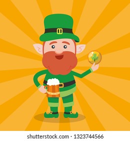 Leprechaun with clover for good luck. dwarf vector for a party in honor of St. Patrick's Day.