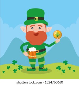 Leprechaun with clover for good luck. dwarf vector for a party in honor of St. Patrick's Day.