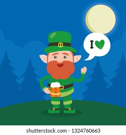 Leprechaun with clover for good luck. dwarf vector for a party in honor of St. Patrick's Day.