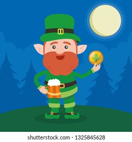 Leprechaun with clover for good luck. dwarf vector for a party in honor of St. Patrick's Day.