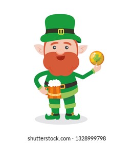 Leprechaun with clover for good luck. dwarf vector for a party in honor of St. Patrick's Day.