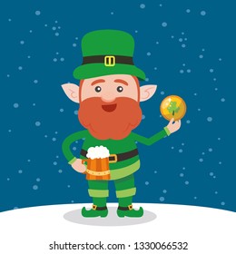 Leprechaun with clover for good luck. dwarf vector for a party in honor of St. Patrick's Day.
