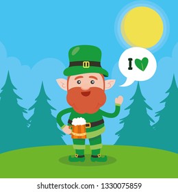 Leprechaun with clover for good luck. dwarf vector for a party in honor of St. Patrick's Day.