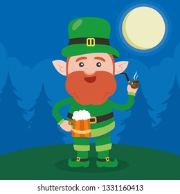 Leprechaun with clover for good luck. dwarf vector for a party in honor of St. Patrick's Day.
