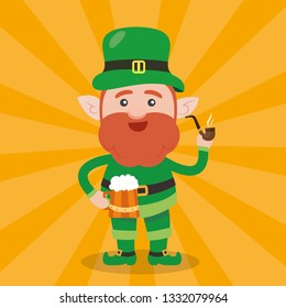 Leprechaun with clover for good luck. dwarf vector for a party in honor of St. Patrick's Day.