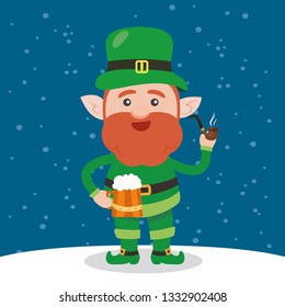 Leprechaun with clover for good luck. dwarf vector for a party in honor of St. Patrick's Day.