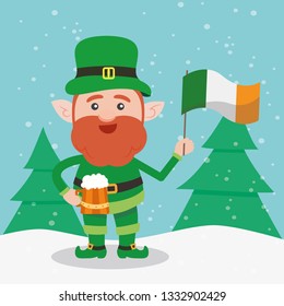 Leprechaun with clover for good luck. dwarf vector for a party in honor of St. Patrick's Day.