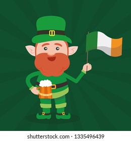 Leprechaun with clover for good luck. dwarf vector for a party in honor of St. Patrick's Day.
