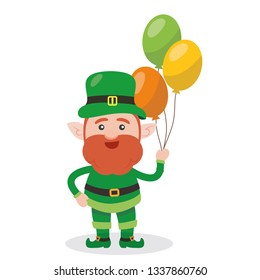 Leprechaun with clover for good luck. dwarf vector for a party in honor of St. Patrick's Day.