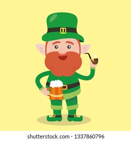 Leprechaun with clover for good luck. dwarf vector for a party in honor of St. Patrick's Day.