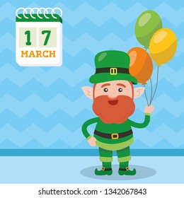 Leprechaun with clover for good luck. dwarf vector for a party in honor of St. Patrick's Day.