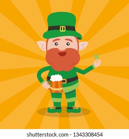Leprechaun with clover for good luck. dwarf vector for a party in honor of St. Patrick's Day.
