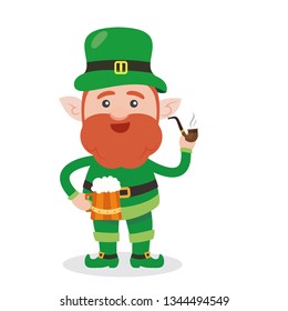 Leprechaun with clover for good luck. dwarf vector for a party in honor of St. Patrick's Day.
