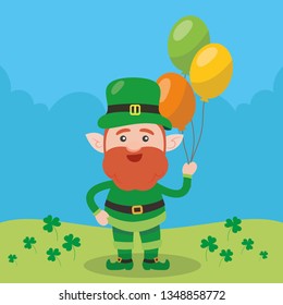 Leprechaun with clover for good luck. dwarf vector for a party in honor of St. Patrick's Day.