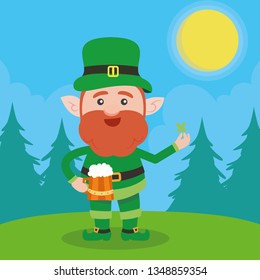 Leprechaun with clover for good luck. dwarf vector for a party in honor of St. Patrick's Day.