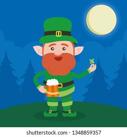 Leprechaun with clover for good luck. dwarf vector for a party in honor of St. Patrick's Day.