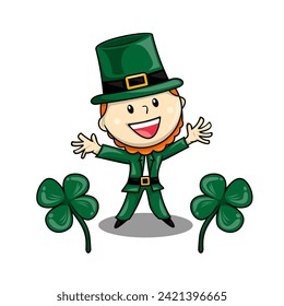 Leprechaun with Clover, Happy St. Patrick's Day