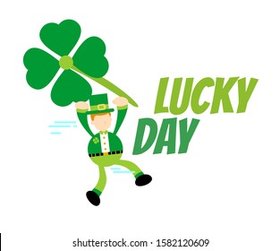 leprechaun and clover leaf cartoon doodle flat design style vector illustration