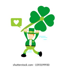 leprechaun and clover leaf cartoon doodle flat design style vector illustration
