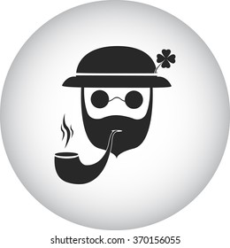 Leprechaun with clover leaf icon on colorful background