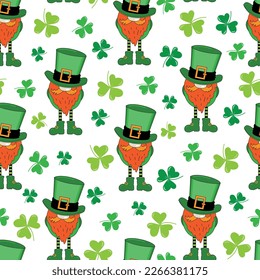 Leprechaun and clover leaf seamless pattern. happy St. Patrick's Day! Good for textile print, poster, banner, wrapping and wall paper.